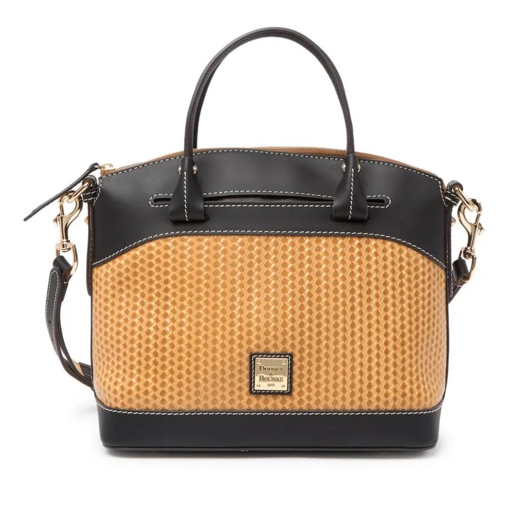 Dooney & Bourke Black Tan Leather Woven Beacon Crossbody Purse GS